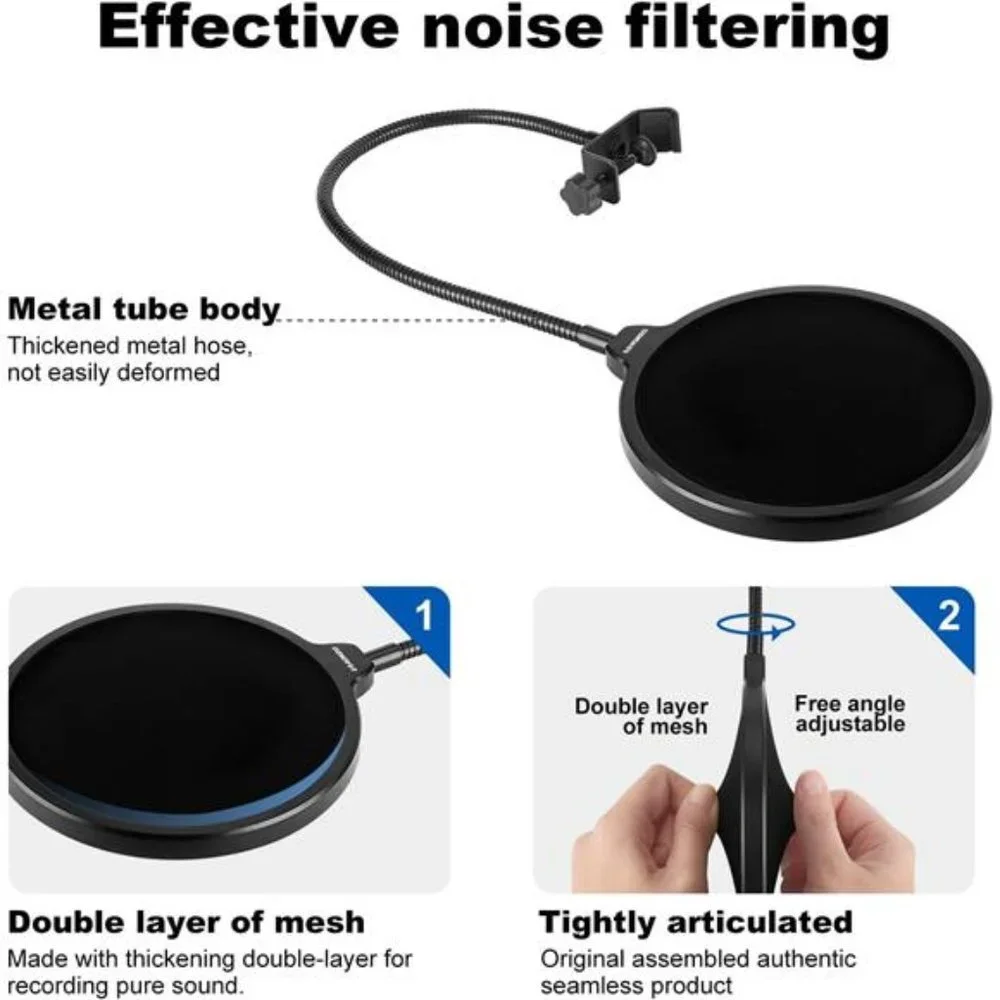 Professional Microphone Pop Filter Mask Shield For Blue Yeti and Any Other